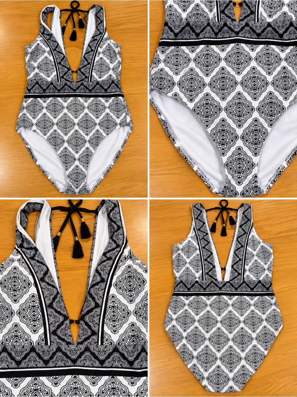 La Blanca Black and White Tassel-Trim One-Piece Swimsuit